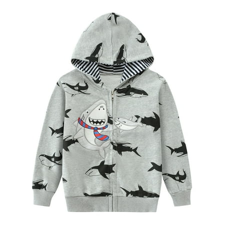 FEDPOP Boys Zip-Up Hoodies Shark Sweatshirts Cotton Jacket Long Sleeve Hooded Shirts 6T