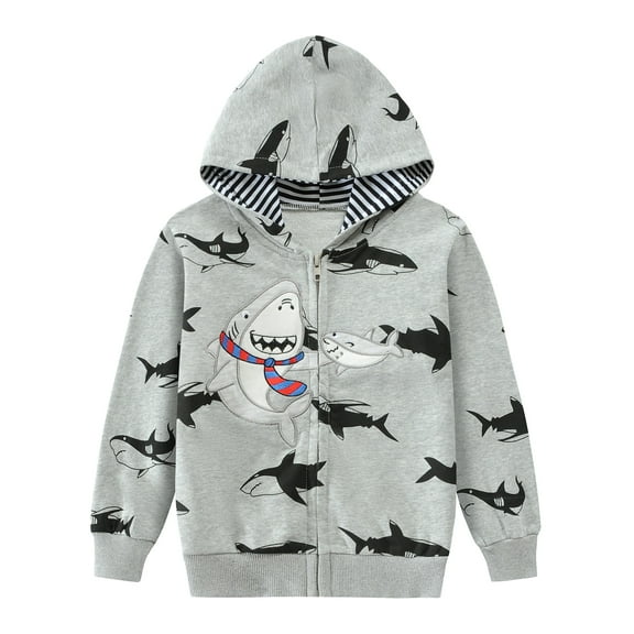 FEDPOP Boys Zip-Up Hoodies Shark Sweatshirts Cotton Jacket Long Sleeve Hooded Shirts 7T