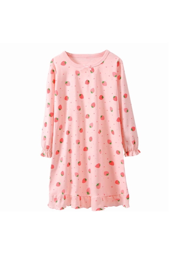 Girl Nightgowns Dresses Long Sleeve Sleep Dress Sleepwear Pink Clothes for Kids Size 6-7 Year