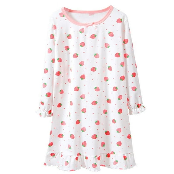 FEDPOP Girl Nightgowns Dresses Long Sleeve Sleep Dress Sleepwear White Clothes for Kids Size 6-7 Year