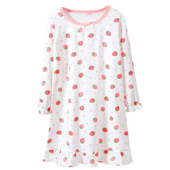 FEDPOP Girl Nightgowns Dresses Long Sleeve Sleep Dress Sleepwear White Clothes for Kids Size 6-7 Year