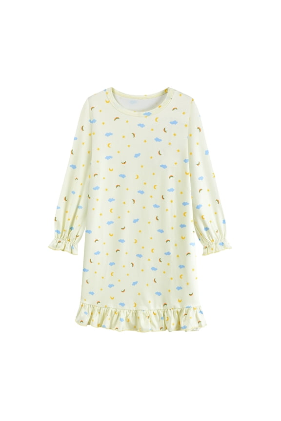Girl Nightgowns Dresses Long Sleeve Sleep Dress Sleepwear Yellow Clothes for Kids Size 7T