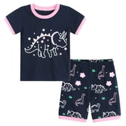 FEDPOP Girl Pajama Dinosaur Short Sleepwear Pajamas Cotton Pjs 7T