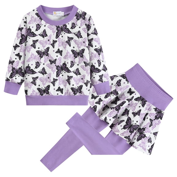 FEDPOP Girls Clothes Outfits Sets Butterfly Graphic Cotton Sweatshirt Top & Long Pantskirts Clothing Size 7T