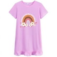 thumbnail image 1 of FEDPOP Girls Cotton Nightgowns Summer Sleepshirts Nighties Short Sleeve Purple Dress for Kids 5T, 1 of 7