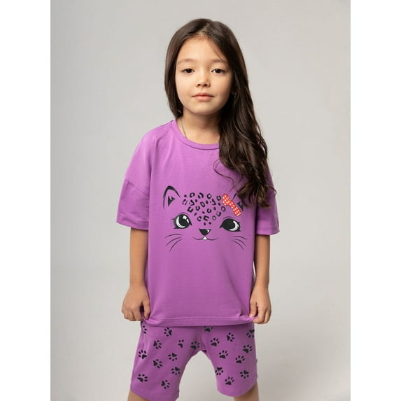 FEDPOP Girls Pajama Set Toddlers Summer Short Pjs Cotton Pajamas Kids Sleepwear 7T