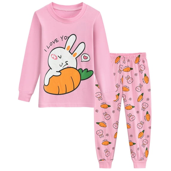 FEDPOP Girls Pajamas Graphic Pjs 100% Cotton Kids Clothes Sleepwear Sets 7T