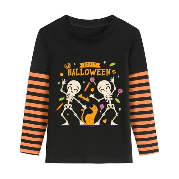 FEDPOP Halloween Shirts Boys Girls Kids Glow in the Dark Skeleton Long Tees Raglan T-Shirt Clothes 3T