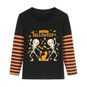 FEDPOP Halloween Shirts Boys Girls Kids Glow in the Dark Skeleton Long Tees Raglan T-Shirt Clothes 4T