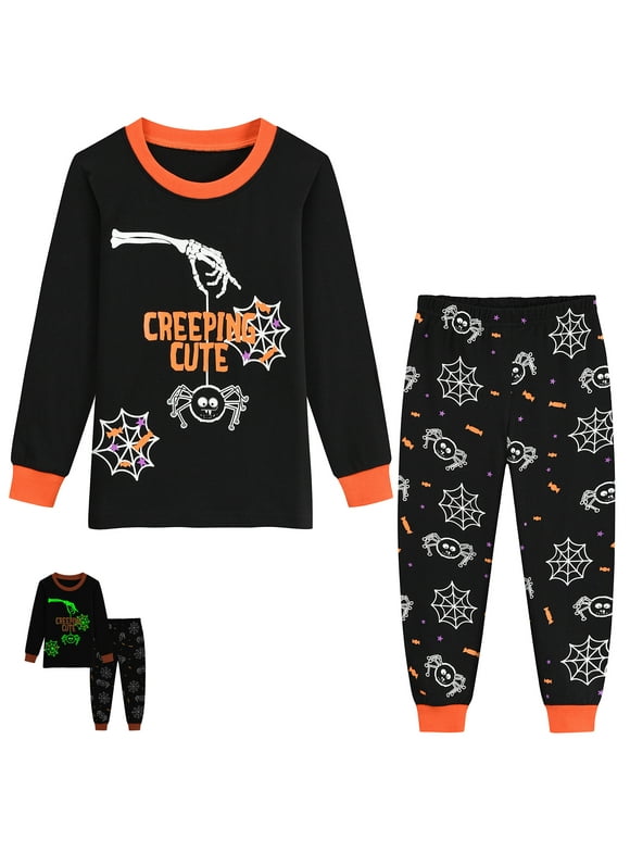 Halloween Skeleton Pajamas Kids Glow in the Dark Cotton Sleepwear Pjs Sets 7T