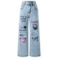thumbnail image 1 of FEDPOP Jeans for Girls Wide Leg Baggy Denim Pants Cute High Waisted Trousers Kids Casual Y2k Streetwear with Pockets 8-14Y, 1 of 6