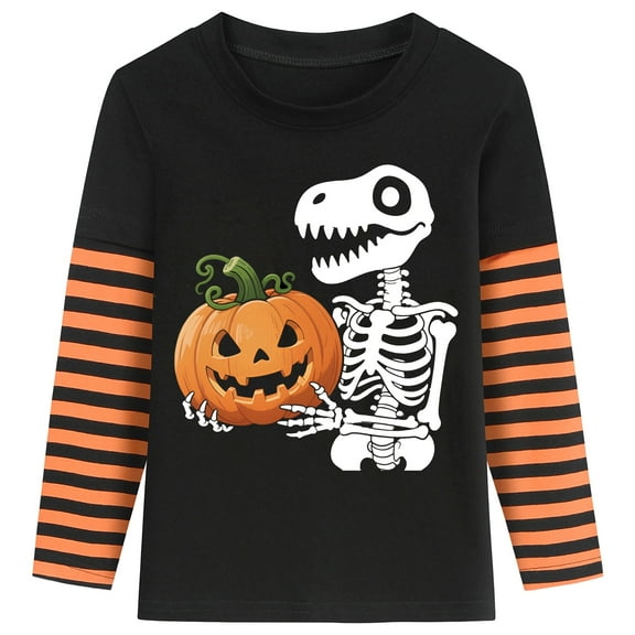 FEDPOP Kids Halloween Long Shirts Boys Girls Dinosaur Glow in the Dark Skeleton Tees Clothes 3T