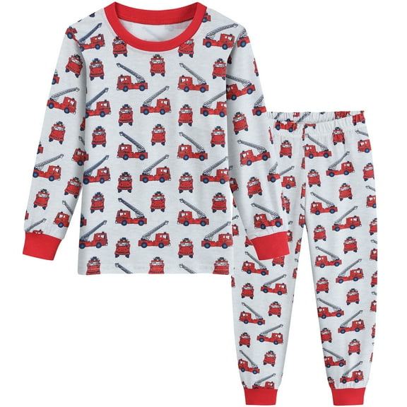 FEDPOP Little Boys Excavator Pajamas Kids Long Sleeve Snug-Fit Clothes Pjs Set 7T