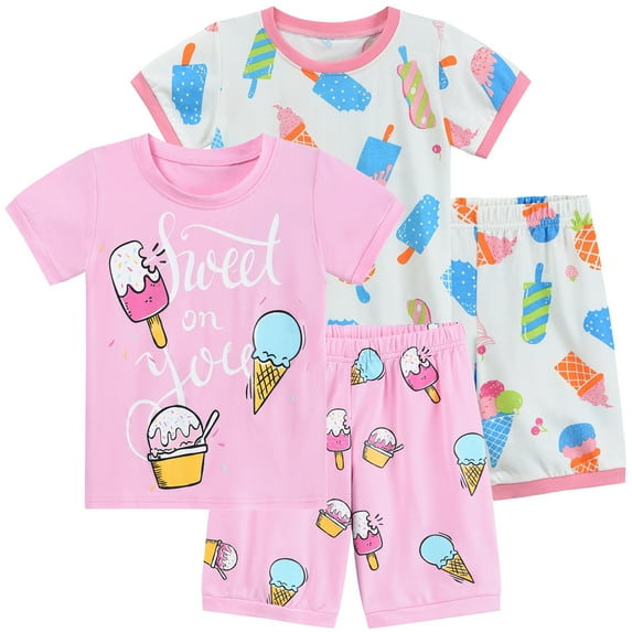 FEDPOP Little Girl Pajama Summer Short Sleeve Sleepwear Graphic Set Cotton Pjs Size 6T
