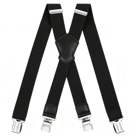 FEDPOP Men's Heavy Duty X-Back Suspenders with Metal Clips Black