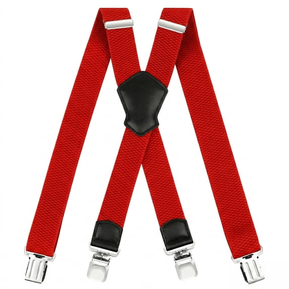 FEDPOP Men's Heavy Duty X-Back Suspenders with Metal Clips Red