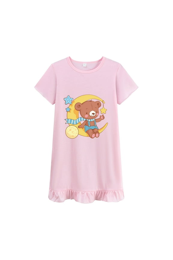 Nightgowns Dresses Cotton Sleepshirts Summer Nighties Short Sleeve Pink Dress for Kids 5T