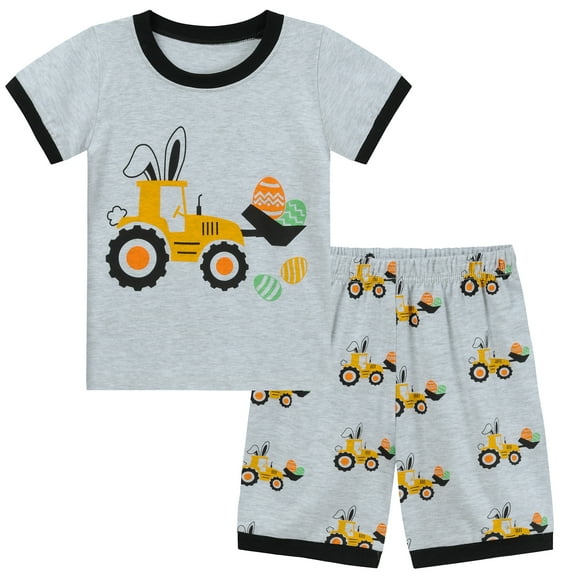 FEDPOP Toddler Boy Pajamas Easter Egg Kids Sleepwear Bunny Truck Pjs 3T