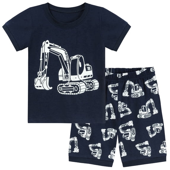 FEDPOP Toddler Boy Glow in the Dark Pajamas Kids Summer Short Sleepwear Cotton Pjs 3T
