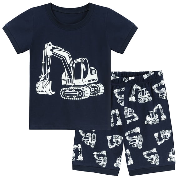 FEDPOP Toddler Boy Glow in the Dark Pajamas Kids Summer Short Sleepwear Cotton Pjs 3T