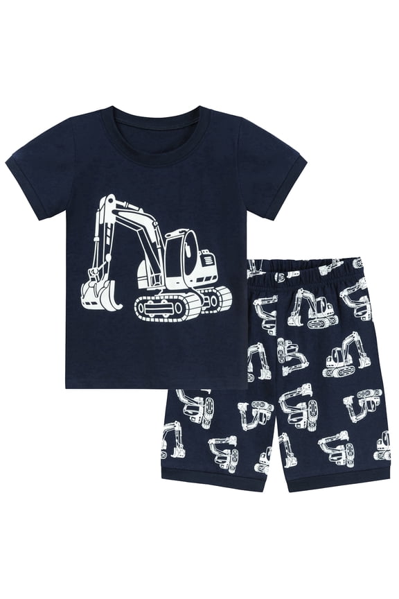 Little Boy Glow in the Dark Pajamas Kids Summer Short Sleepwear Cotton Pjs 6T