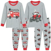 FEDPOP Toddler Boy Pajamas Sets 4 Pieces Long Cotton Sleepwear Pjs Set 3T