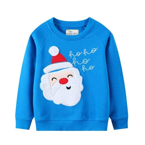 FEDPOP Toddler Boys Christmas Sweatshirts Cotton Crewneck Santa Embroidery Kids Tops 3T