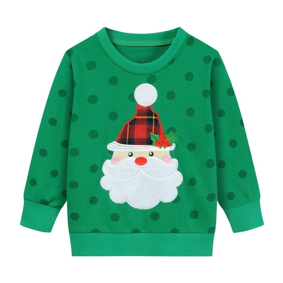 FEDPOP Toddler Boys Christmas Sweatshirts Cotton Crewneck Santa Embroidery Kids Tops 5T