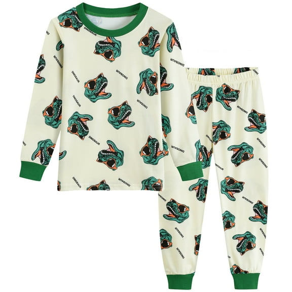 FEDPOP Toddler Boys Dinosaur Pajamas Kids Long Sleeve Snug-Fit Clothes Pjs Set 5T
