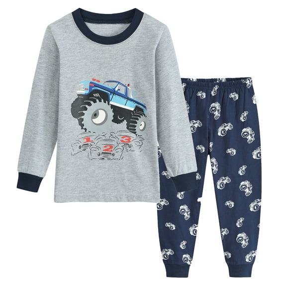 FEDPOP Toddler Boys Pajama Truck Pjs Crew Neck Sleepwear Sets 3T