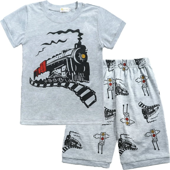 FEDPOP Toddler Boys Pajamas 100% Cotton Summer Pjs for Boy Train Sleepwear Short Sets Size 5t