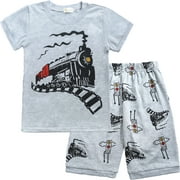 LITTLE HAND FEDPOP Toddler Boys Pajamas 100% Cotton Summer Pjs for Boy Train Sleepwear Short Sets Size 7t