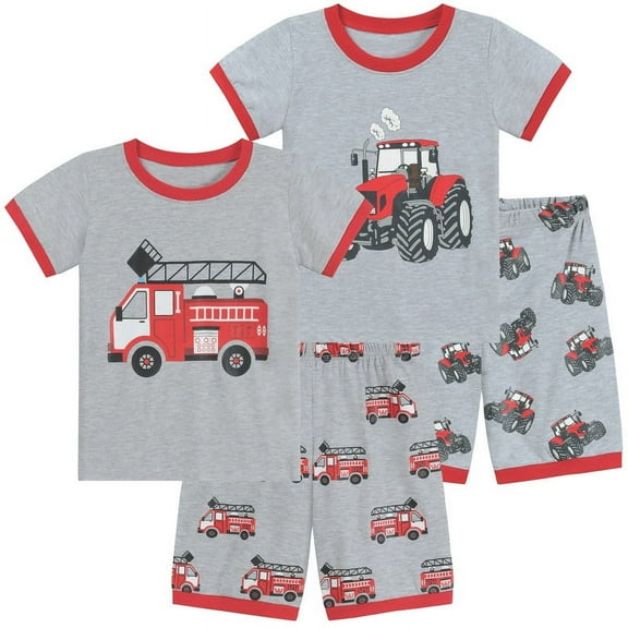 FEDPOP Toddler Boys Pajamas Set Fire Engine Kids Summer Sleepwear Short Pjs Clothes 2T