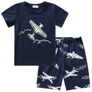 FEDPOP Toddler Boys Pajamas Set Kids Airplane 2Pjs Glow in the Dark Sleepwear Sets 5T