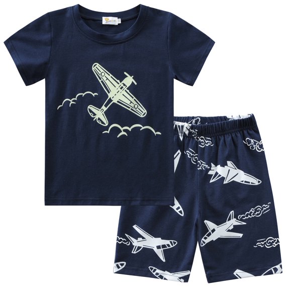 FEDPOP Toddler Boys Pajamas Set Kids Airplane 2Pjs Glow in the Dark Sleepwear Sets 6T