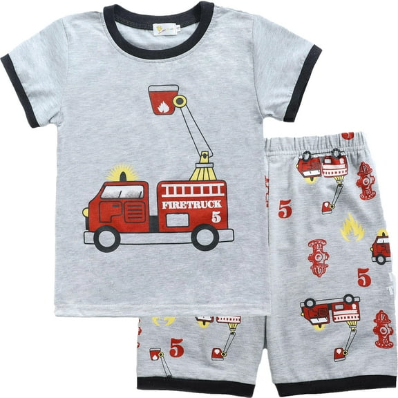 FEDPOP Toddler Boys Pajamas Summer Short Sets Fire Truck 100% Cotton Size 2T