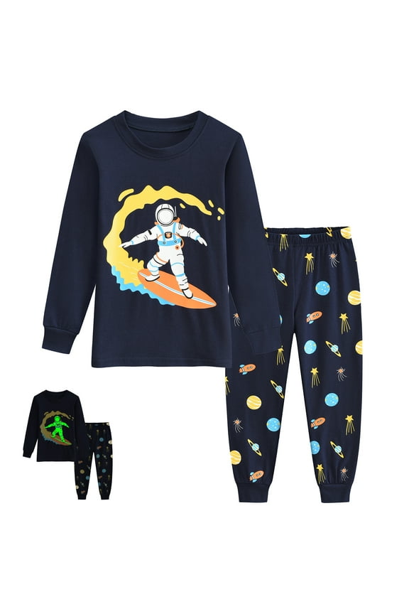 Toddler Boys Space Pajamas Glow in the Dark Graphic Sleepwear Kids Cotton Pjs Clothes 3T