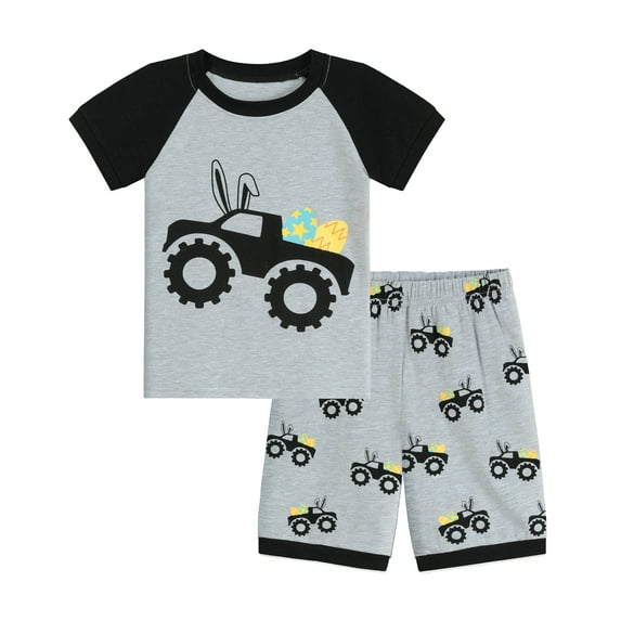 FEDPOP Toddler Boys Truck Pajamas Summer Short Sleeve Sleepwear 5t