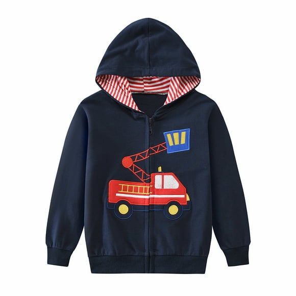Toddler Boys Zip-Up Hoodies Fire Truck Sweatshirts Jacket Long Sleeve Hooded Shirts 3T