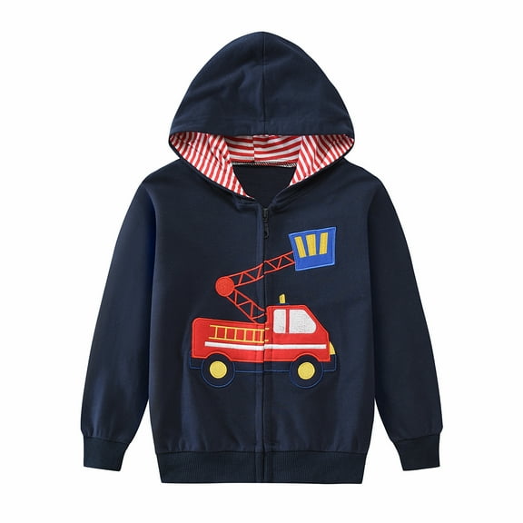 FEDPOP Toddler Boys Zip-Up Hoodies Fire Truck Sweatshirts Jacket Long Sleeve Hooded Shirts 5T