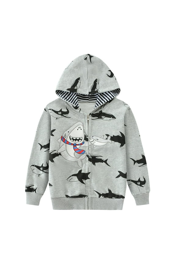 Toddler Boys Zip-Up Hoodies Shark Sweatshirts Jacket Long Sleeve Hooded Shirts 2T