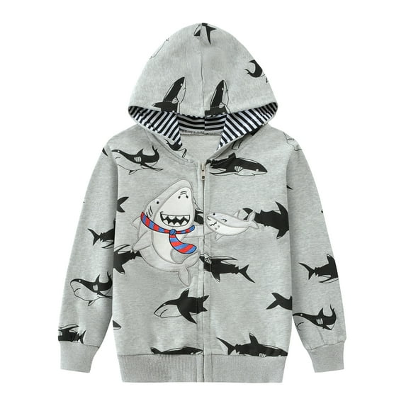 FEDPOP Toddler Boys Zip-Up Hoodies Shark Sweatshirts Jacket Long Sleeve Hooded Shirts 4T