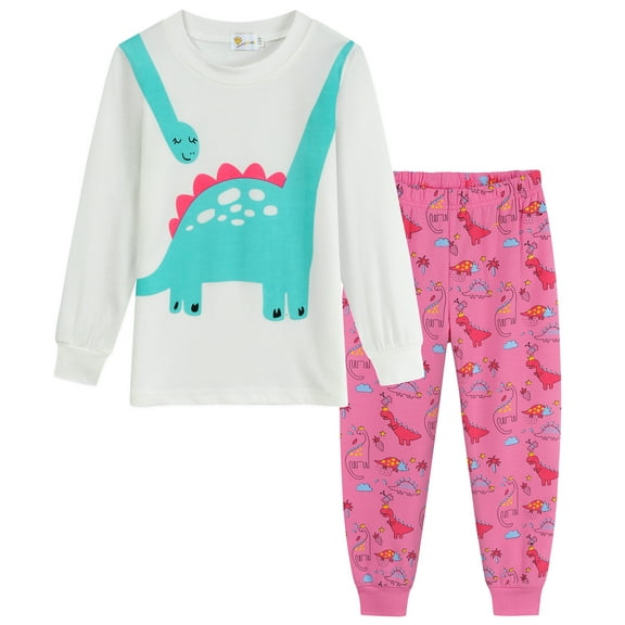 FEDPOP Toddler Girl Dinosaur 2-Piece 100% Cotton Pajama Set Size 7T