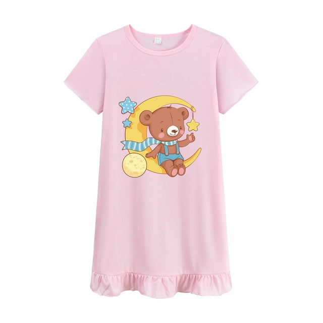 FEDPOP Toddler Girl Nightgowns Dresses Cotton Sleepshirts Summer