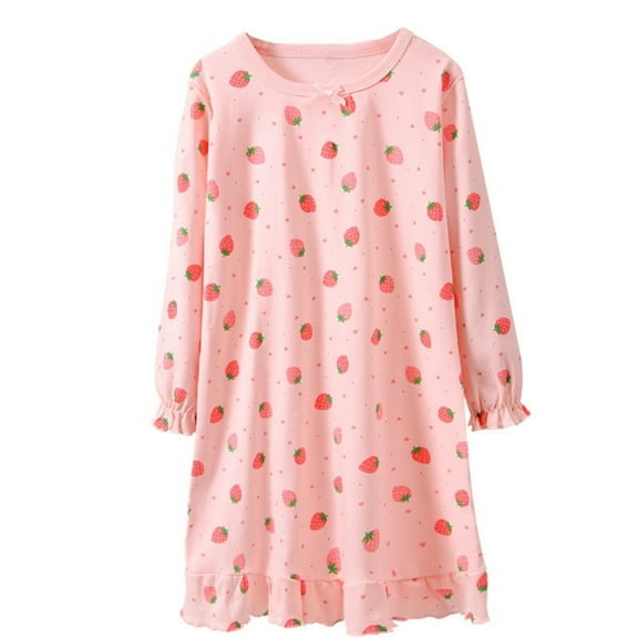 FEDPOP Toddler Girl Nightgowns Dresses Long Sleeve Sleep Dress Sleepwear Pink Clothes for Kids Size 5-6 Year