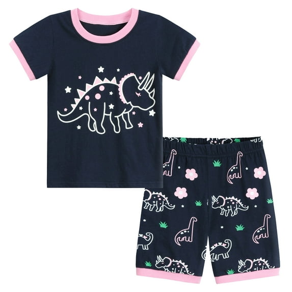 FEDPOP Toddler Girl Pajama Dinosaur Short Sleepwear Cotton Pjs 5T