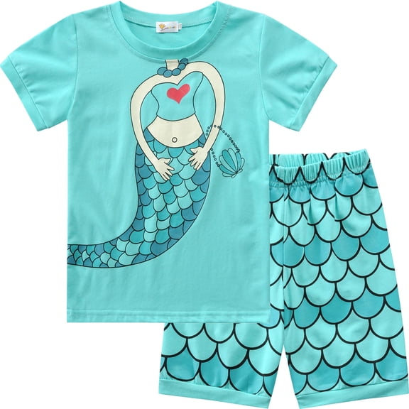 FEDPOP Toddler Girl Pajamas Mermaid Sleepwear Summer Short Pajama Sets 3t