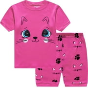 FEDPOP Toddler Girls Cute Cat Summer Pjs 100% Cotton Short Set Sleepwear Size 2t