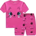 thumbnail image 1 of FEDPOP Toddler Girls Cute Cat Summer Pjs 100% Cotton Short Set Sleepwear Size 3t, 1 of 8