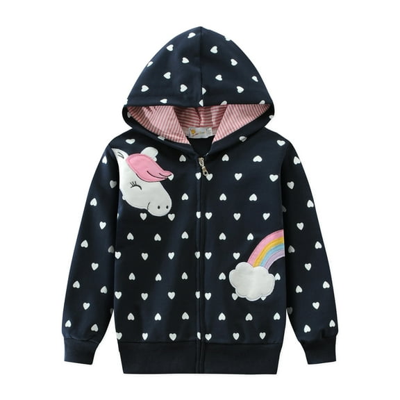 FEDPOP Toddler Girls Hooded Sweatshirt Unicorn Valentines Cotton Zipper Jacket 4T